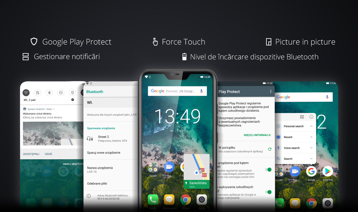Google Play Protect | Force Touch | Picture in picture | Gestionarea notificarilor | Nivelul de incarcare al dispozitivelor Bluetooth 